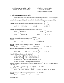 Đề kiểm tra học kỳ II môn toán lớp 9 thời gian làm bài: 90 phút