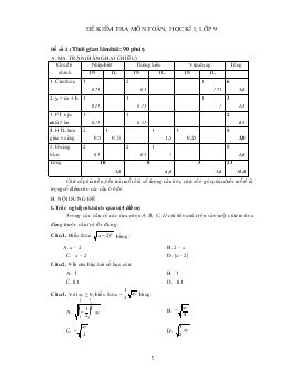 Đề kiểm tra môn toán, học kì 1, lớp 9