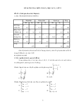 Đề kiểm tra môn toán, học kì II, lớp 9