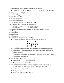 Trắc nghiệm về Amin trong hóa học