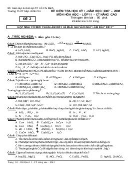 Đề 1 kiểm tra học kỳ I –năm học: 2007 – 2008 môn hóa học – lớp 11 nâng cao