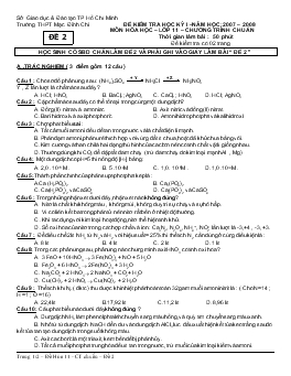 Đề kiểm tra học kỳ 1 –năm học: 2007 – 2008 môn hóa học – lớp 11 – chương trình chuẩn