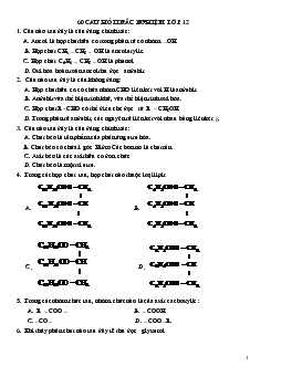 60 câu hỏi trắc nghiệm lớp 12 môn hóa