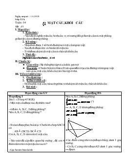 Bài giảng Tuần 14 - Tiết 17 - Bài 1: Mặt cầu, khối cầu