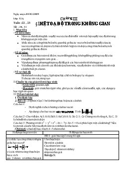 Bài giảng Tuần :22 , 23 - Bài 1: Hệ toạ độ trong không gian