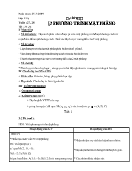 Bài giảng Tuần :27, 28 - Bài 2: Phương trình mặt phẳng