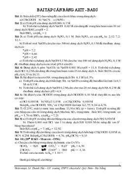 Bài tập cân bằng axit - Bazơ (tiết 3)
