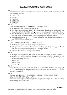 Bài tập cân bằng axit - Bazơ (tiết 4)