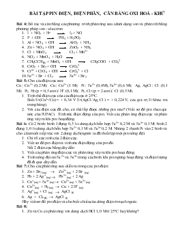 Bài tập pin điện, điện phân, cân bằng oxi hoá - Khử (tiếp theo)