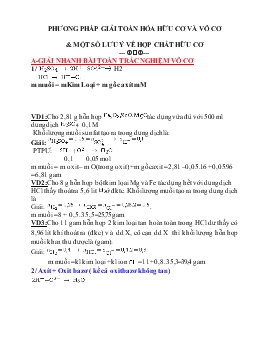 Chuyên đề Phương pháp về giải toán hóa hữu cơ và vô cơ và một số lưu ý về hợp chất hữu cơ
