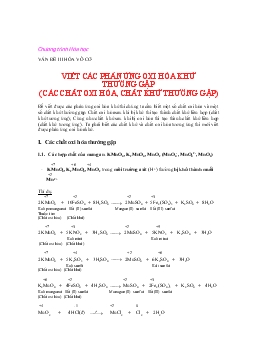 Chuyên đề Viết các phản ứng oxi hóa khử thường gặp (các chất oxi hóa và chất khử thường gặp)