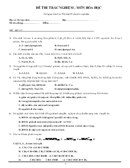 Đề 17 thi trắc nghiệm - Môn hóa học thời gian làm bài: 90 phút (50 câu trắc nghiệm)