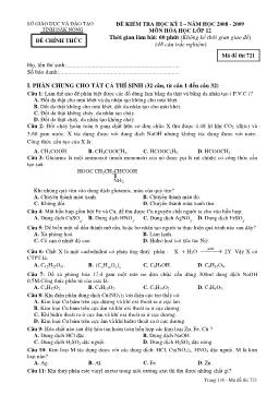 Đề 3 kiểm tra học kỳ 1 – năm học 2008 - 2009 môn hóa học lớp 12