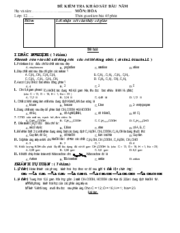Đề 3 kiểm tra khảo sát đầu năm môn: hóa lớp: 12 thời gian làm bài 45 phút