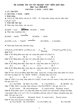 Đề cương ôn thi tốt nghiệp thpt môn hoá học năm học: 2009-2010