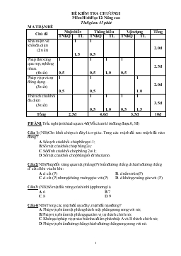 Đề kiểm tra chương 1 môn:hình học12- Nâng cao thời gian: 45 phút