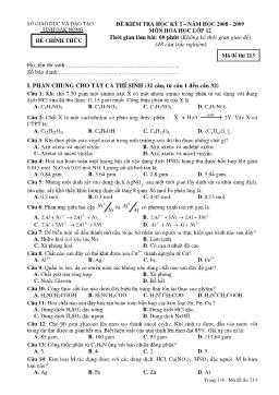 Đề kiểm tra học kỳ 1 – năm học 2008 - 2009 môn hóa học lớp 12 thời gian làm bài: 60 phút