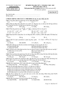 Đề kiểm tra học kỳ 1 – năm học 2008 - 2009 môn hóa học lớp 12 thời gian làm bài: 60 phút (không kểthời gian giao đề)