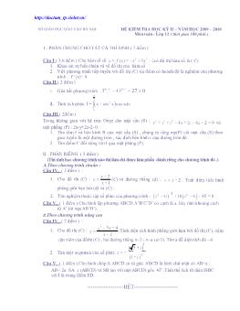 Đề kiểm tra học kỳ II – năm học 2009 – 2010 môn toán - Lớp 12 (thời gian 100 phút )