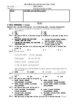 Đề kiểm tra khảo sát đầu năm môn thi: hóa lớp: 12 thời gian làm bài 45 phút