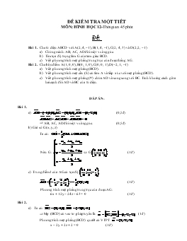 Đề kiểm tra một tiết môn: hình học 12-Thời gian: 45 phút