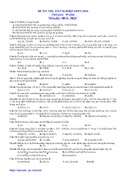 Đề ôn thi tốt nghiệp thpt 2010 thời gian: 90 phút môn thi: hoá học