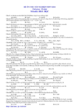 Đề ôn thi tốt nghiệp thpt 2010 thời gian: 90 phút môn thi: hoá học