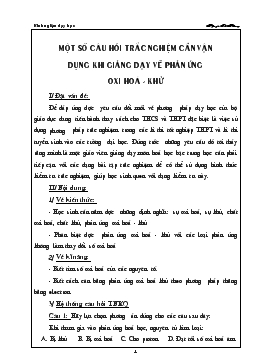 Đề tài Một số câu hỏi trắc nghiệm cần vận dụng khi giảng dạy về phản ứng oxi hoá - Khử