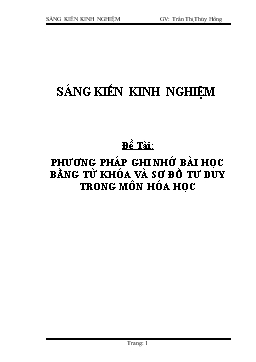 Đề tài Phương pháp ghi nhớ bài học bằng từ khóa và sơ đồ tư duy trong môn hóa học