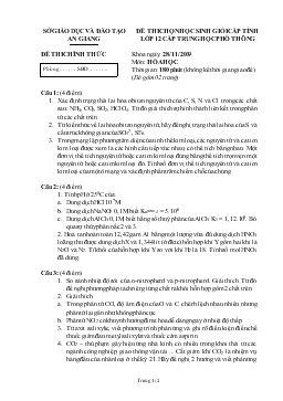 Đề thi chọn học sinh giỏi cấp tỉnh lớp 12 cấp trung học phổ thông môn: hóa học