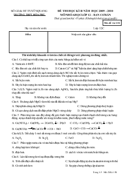 Đề thi học kì 2 năm học 2009 - 2010 môn hóa học lớp 12 – ban cơ bản