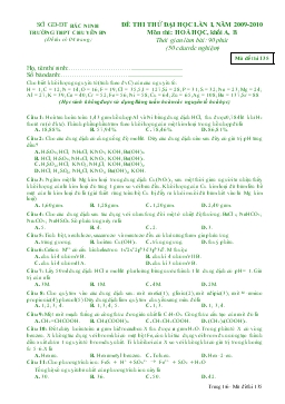 Đề thi thử đại học lần I, năm 2009-2010 môn thi: hoá học, khối a, b thời gian làm bài: 90 phút