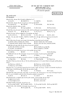 Đề thi thử tốt nghiệp bt-Thpt môn hoá học lần 5 thời gian làm bài: 60 phút