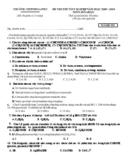 Đề thi thử tốt nghiệp năm học 2009 - 2010 môn: hóa học thời gian làm bài: 60 phút