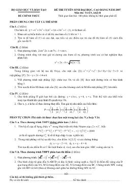 Đề thi tuyển sinh đại học, cao đẳng năm 2007 môn thi: toán, khối b