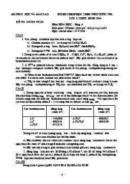 Kì thi chọn học sinh giỏi quốc gia lớp 12 năm 2004 môn: hoá học - Bảng a