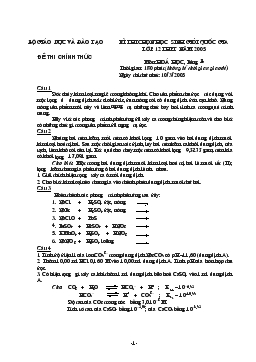 Kì thi chọn học sinh giỏi quốc gia lớp 12 thpt năm 2005 môn: hoá học, bảng b thời gian: 180 phút