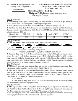 Kỳ thi học sinh giỏi cấp trường chọn đội tuyển thi học sinh giỏi tỉnh năm học 2010 – 2011 môn hoá học – lớp 12
