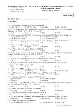 Kỳ thi tốt nghiệp trung học phổ thông năm 2008 môn thi: hoá học - Bổ túc