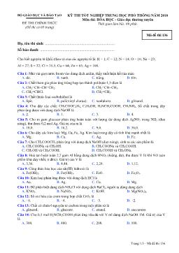 Kỳ thi tốt nghiệp trung học phổ thông năm 2010 môn thi: hóa học - Giáo dục thường xuyên thời gian làm bài: 60 phút