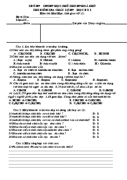 Thi kiểm tra chất lượng học kỳ I môn thi: hoá học