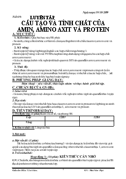 Bài giảng Tiết 19: Luyện tập cấu tạo và tính chất của amin, amino axit và protein