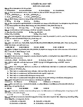 Đề kiểm tra một tiết môn hóa học 12  cơ bản