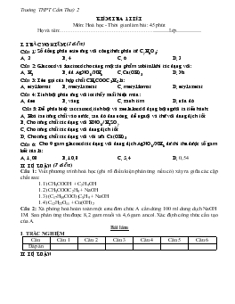 Kiểm tra 1 tiết môn: hóa học - Thời gian làm bài: 45 phút