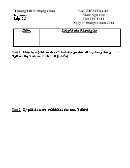 Bài kiểm tra 45 phút môn: Ngữ văn - Trường THCS Phụng Châu