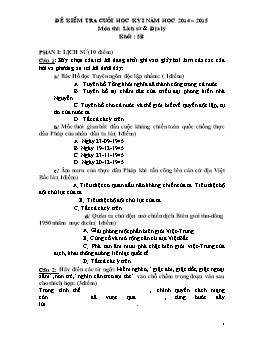 Đề kiểm tra cuối học kỳ I năm học 2014 – 2015 môn thi: Lịch sử và Địa lý khối: 5