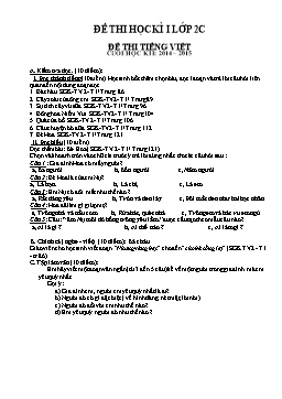 Đề thi học kì I Lớp 2 đề thi tiếng Việt cuối học kì I năm: 2014 – 2015