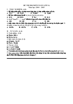 Đề thi học kì I môn Toán lớp 5 năm học: 2014 – 2015