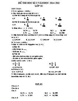 Đề thi học kì I năm học 2014 - 2015 lớp 5