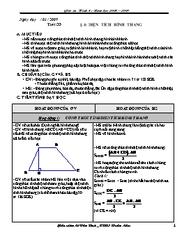 Giáo án môn Hình học 8 - Tiết 31: Diện tích hình thang + Tiết 32: Diện tích hình thoi